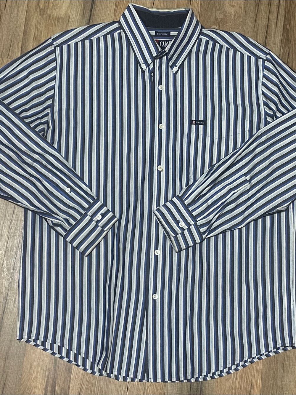 Chaps Men's Blue Black White Striped Button Down Shirt Medium
